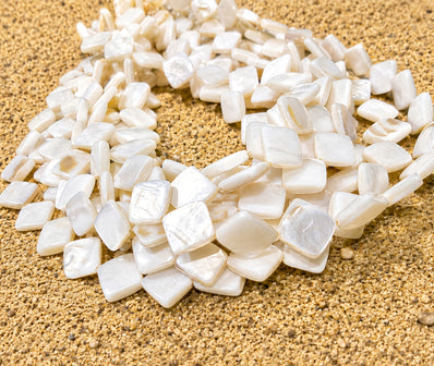 10mm White Diamond Shape Mother of Pearl (MOP) Beads Strand | Natural Shell Rhombus Beads | Approx. 29 Beads Per String