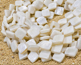 10mm White Diamond Shape Mother of Pearl (MOP) Beads Strand | Natural Shell Rhombus Beads | Approx. 29 Beads Per String