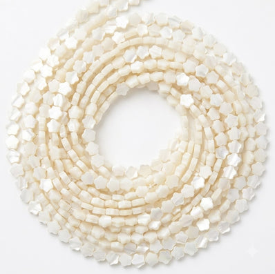 7mm White Flower Mother of Pearl (MOP) Beads Strand | Natural Shell Clover Beads | Approx. 62 Beads Per String