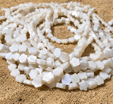 7mm White Flower Mother of Pearl (MOP) Beads Strand | Natural Shell Clover Beads | Approx. 62 Beads Per String