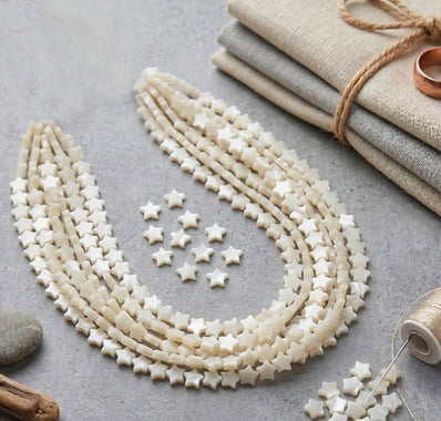 7mm White Star Mother of Pearl (MOP) Beads Strand | Natural Shell Star Beads | Approx. 66 Beads Per String