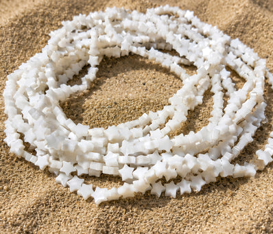 7mm White Star Mother of Pearl (MOP) Beads Strand | Natural Shell Star Beads | Approx. 66 Beads Per String