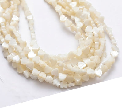 7mm White Heart Mother of Pearl (MOP) Beads Strand | Natural Shell Heart Beads | Approx. 71 Beads Per String