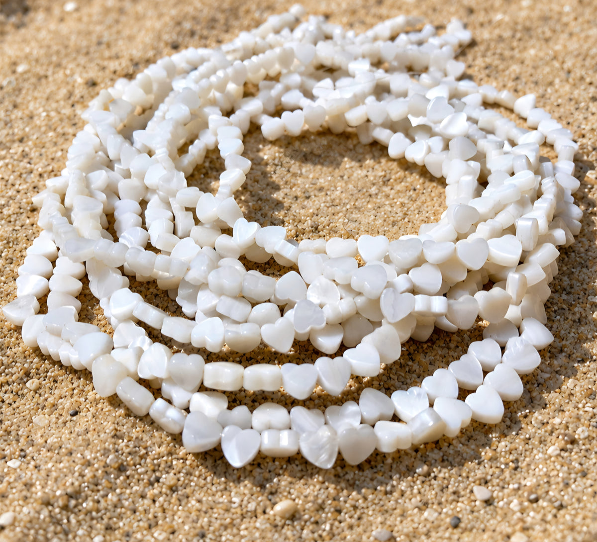7mm White Heart Mother of Pearl (MOP) Beads Strand | Natural Shell Heart Beads | Approx. 71 Beads Per String
