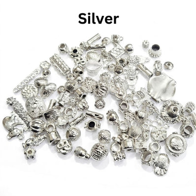 100 PCS Mixed Assorted Alloy Metal Beads – Shiny Silver Plated Jewelry Making Beads