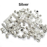 100 PCS Mixed Assorted Alloy Metal Beads – Shiny Silver Plated Jewelry Making Beads