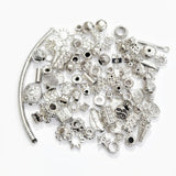100 PCS Mixed Assorted Alloy Metal Beads – Shiny Silver Plated Jewelry Making Beads