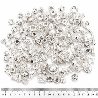 100 PCS Mixed Assorted Alloy Metal Beads – Shiny Silver Plated Jewelry Making Beads