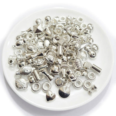 100pcs CCB Acrylic Metallic Silver Beads Mix – Lightweight Silver Tone Spacer & Decorative Beads Assortment