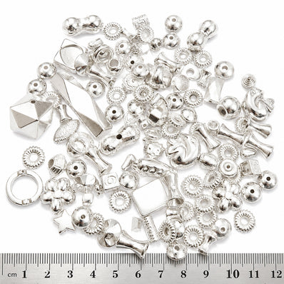 100pcs CCB Acrylic Metallic Silver Beads Mix – Lightweight Silver Tone Spacer & Decorative Beads Assortment