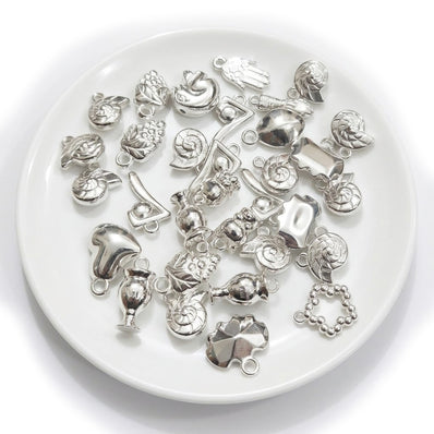 100pcs CCB Acrylic Charms Mix – Metallic Silver Tone Lightweight Charms for Jewelry Making
