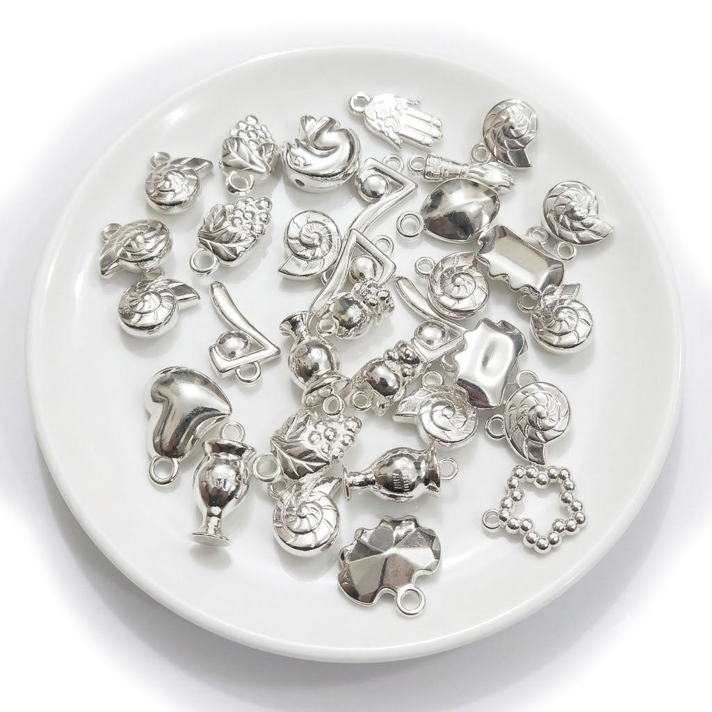 100pcs CCB Acrylic Charms Mix – Metallic Silver Tone Lightweight Charms for Jewelry Making