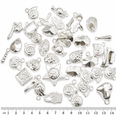 100pcs CCB Acrylic Charms Mix – Metallic Silver Tone Lightweight Charms for Jewelry Making