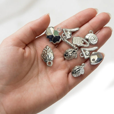 100pcs CCB Acrylic Charms Mix – Metallic Silver Tone Lightweight Charms for Jewelry Making