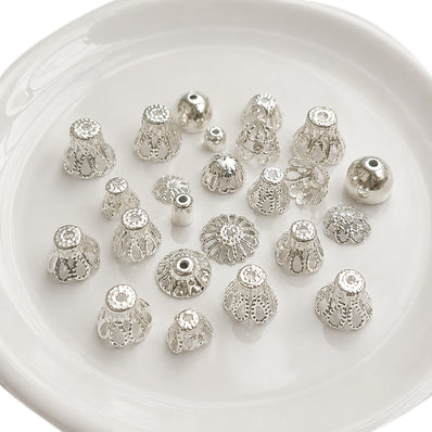 200pcs Filigree Bead Caps Mix Assortment – Silver Plated Metal Bead Caps for Jewelry Making