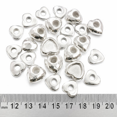 100pcs Heart Shape CCB Acrylic Spacer Beads – Silver Plated Lightweight Plastic Beads