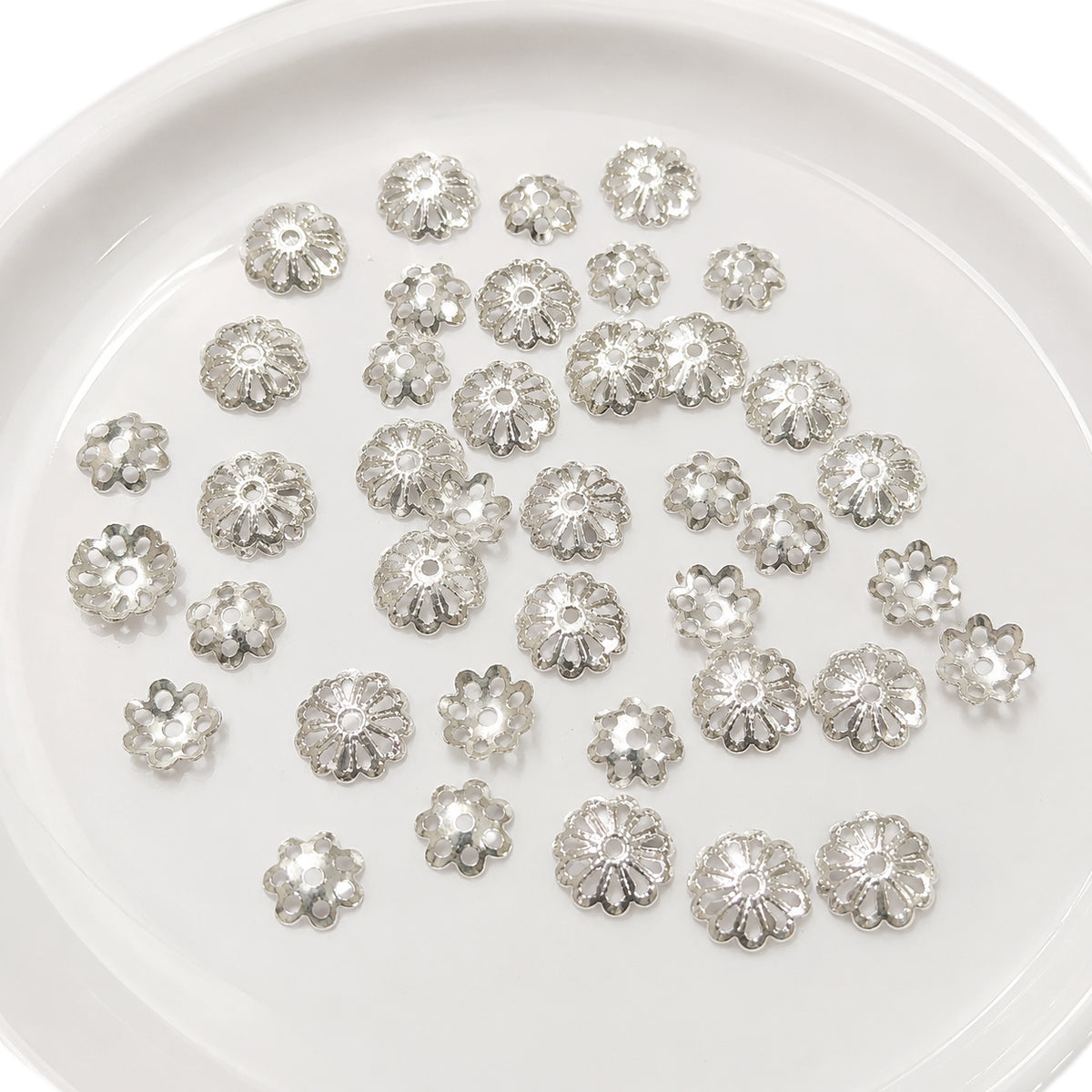 500pcs Flower Bead Caps 7mm & 9mm mix – Silver Plated Lightweight Metal Bead Caps