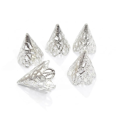 30pcs Large Cone Bead Caps – Silver Plated Lightweight Filigree End Caps for Jewelry Making