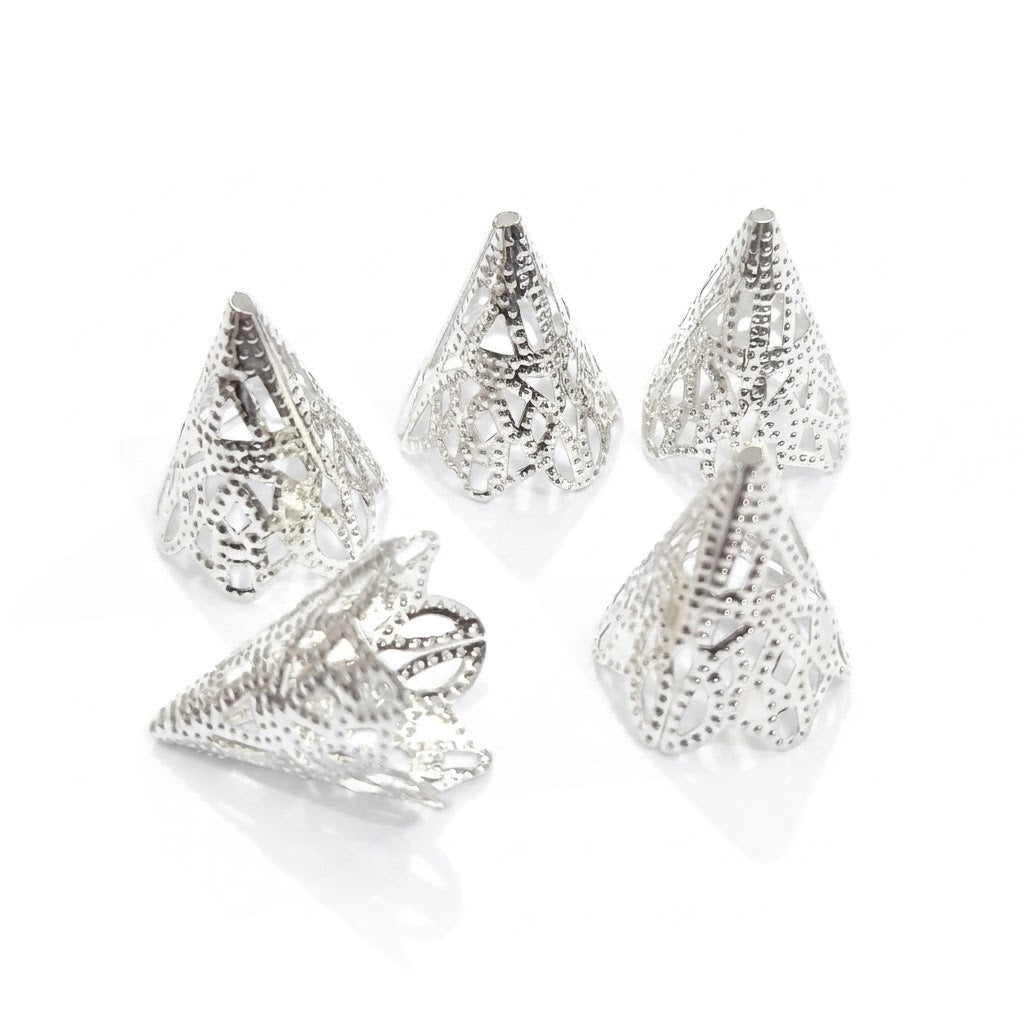 30pcs Large Cone Bead Caps – Silver Plated Lightweight Filigree End Caps for Jewelry Making