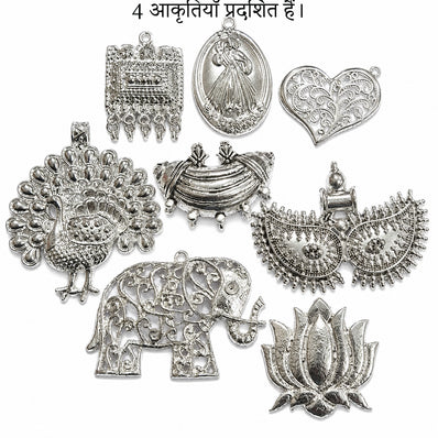 Large Alloy Metal Pendants Mix – Silver Tone Assorted Pendants for Jewelry Making, Sold Per 200 Grams Pack