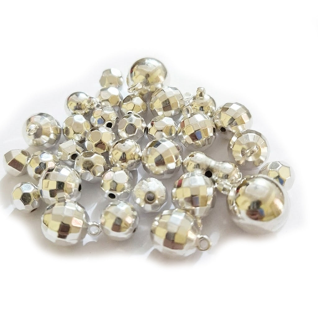 Faceted CCB Acrylic Ball Beads & Charms Mix – Silver Plated Metallic Finish – 50pcs Pack – 10mm to 18mm Assorted Sizes