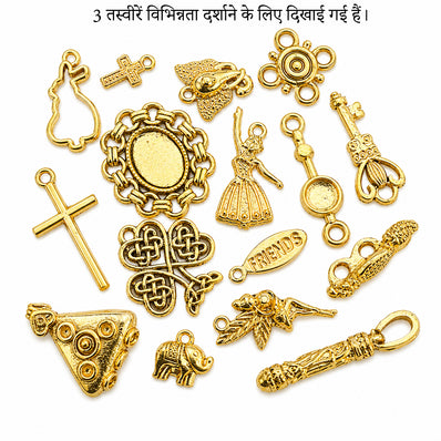 100 PCS Gold Shiny Metal Charms for Jewelry Making | Assorted Designer Connector Charms | Gold Plated DIY Craft Charms for Bracelet, Necklace, Earrings & Handmade Accessories