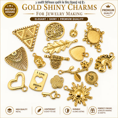 100 PCS Gold Shiny Metal Charms for Jewelry Making | Assorted Designer Connector Charms | Gold Plated DIY Craft Charms for Bracelet, Necklace, Earrings & Handmade Accessories