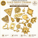100 PCS Gold Shiny Metal Charms for Jewelry Making | Assorted Designer Connector Charms | Gold Plated DIY Craft Charms for Bracelet, Necklace, Earrings & Handmade Accessories