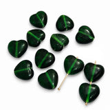 Dark Emerald Green Heart Shape Glass Beads | Smooth Puffy Heart Loose Beads for Jewelry Making | DIY Necklace Bracelet Earrings | Sold Per 10pcs, Size 15mm approxPack