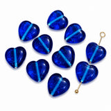 Royal Blue Heart Shape Glass Beads 15mm | Smooth Puffy Heart Loose Beads | Jewelry Making Supplies | Sold Per 10 Pieces Pack