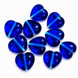 Royal Blue Heart Shape Glass Beads 15mm | Smooth Puffy Heart Loose Beads | Jewelry Making Supplies | Sold Per 10 Pieces Pack