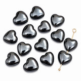 Black Hematite Heart Shape Glass Beads 15mm | Smooth Puffy Heart Loose Beads | Jewelry Making Supplies | Sold Per 10 Pieces Pack