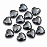 Black Hematite Heart Shape Glass Beads 15mm | Smooth Puffy Heart Loose Beads | Jewelry Making Supplies | Sold Per 10 Pieces Pack