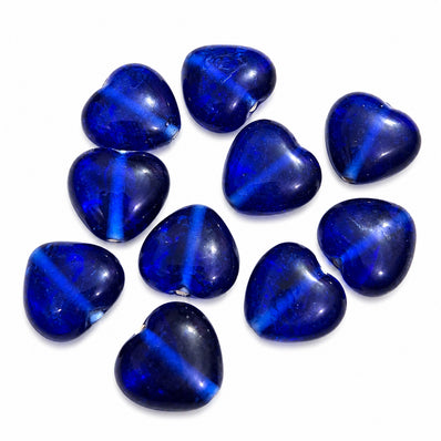 Navy Blue Heart Shape Glass Beads 15mm | Smooth Puffy Heart Loose Beads | Jewelry Making Supplies | Sold Per 10 Pieces Pack
