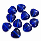 Navy Blue Heart Shape Glass Beads 15mm | Smooth Puffy Heart Loose Beads | Jewelry Making Supplies | Sold Per 10 Pieces Pack