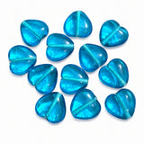Turquoise Blue Heart Shape Glass Beads 15mm | Smooth Puffy Heart Loose Beads | Jewelry Making Supplies | Sold Per 10 Pieces Pack