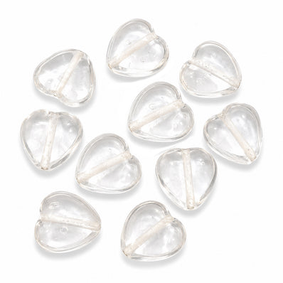 Clear White Heart Shape Glass Beads 15mm | Transparent Puffy Heart Loose Beads | Jewelry Making Supplies | Sold Per 10 Pieces Pack