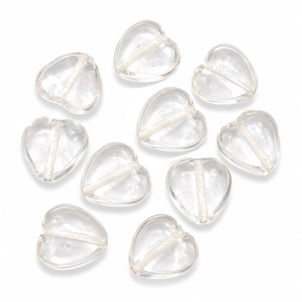 Clear White Heart Shape Glass Beads 15mm | Transparent Puffy Heart Loose Beads | Jewelry Making Supplies | Sold Per 10 Pieces Pack