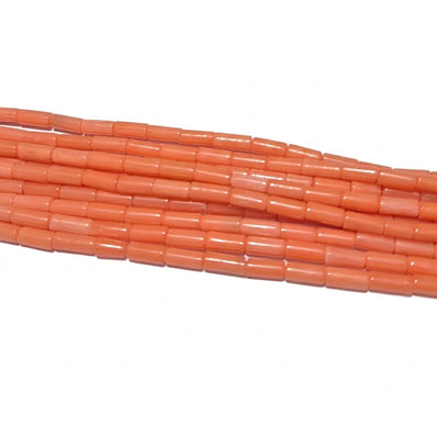 Natural Bamboo Coral Tube Beads 3x9mm | Taiwan Made | Coral Pink Cylinder Loose Gemstone Beads | Approx. 54–55 Beads Per Strand | Jewelry Making Supplies