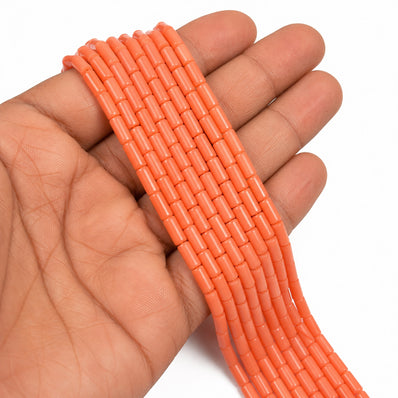 Natural Bamboo Coral Tube Beads 3x9mm | Taiwan Made | Coral Pink Cylinder Loose Gemstone Beads | Approx. 54–55 Beads Per Strand | Jewelry Making Supplies