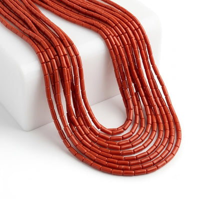 Natural Bamboo Coral Tube Beads 3x9mm | Taiwan Made | Dark Coral browish Red Cylinder Loose Gemstone Beads | Approx. 54–55 Beads Per Strand | Premium Jewelry Making Supplies