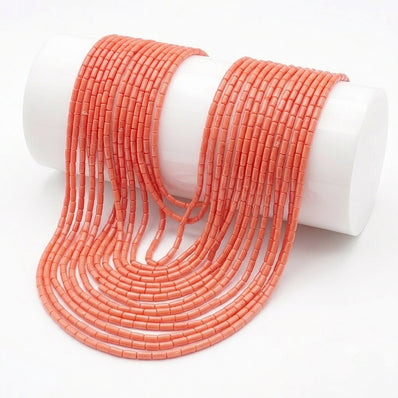 Natural Bamboo Coral Tube Beads 2x4mm | Taiwan Made | Soft Coral Pink Cylinder Loose Gemstone Beads | Approx. 89–90 Beads Per Strand | Premium Jewelry Making Supplies
