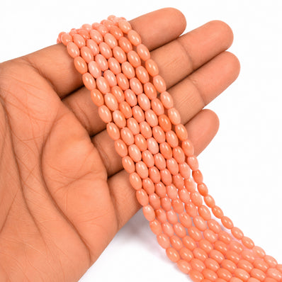 Natural Bamboo Coral Oval Beads 3x6mm | Taiwan Made | Soft Coral Pink Loose Gemstone Beads | Approx. 60 Beads Per Strand | Premium Jewelry Making Supplies