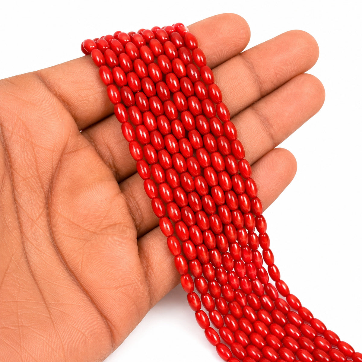 Natural Bamboo Coral Oval Beads 3x6mm | Taiwan Made | Natural Red Coral Loose Gemstone Beads | Approx. 60 Beads Per Strand | Premium Jewelry Making Supplies