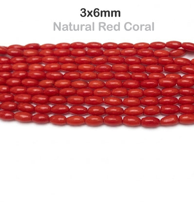 Natural Bamboo Coral Oval Beads 3x6mm | Taiwan Made | Natural Red Coral Loose Gemstone Beads | Approx. 60 Beads Per Strand | Premium Jewelry Making Supplies