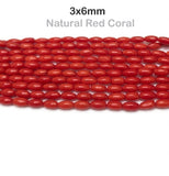 Natural Bamboo Coral Oval Beads 3x6mm | Taiwan Made | Natural Red Coral Loose Gemstone Beads | Approx. 60 Beads Per Strand | Premium Jewelry Making Supplies