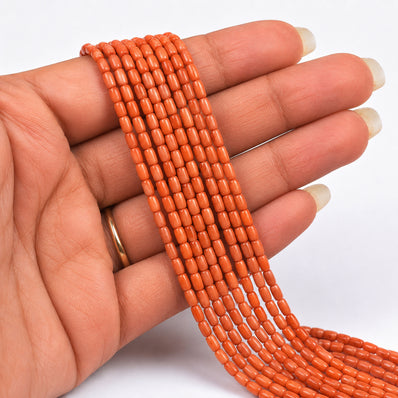 Natural Taiwan Bamboo Coral Beads 2x3mm Oval Rice Shape | brownish Peach Coral Gemstone Beads | Approx. 98~100 Beads Per Strand | Jewelry Making Supplies