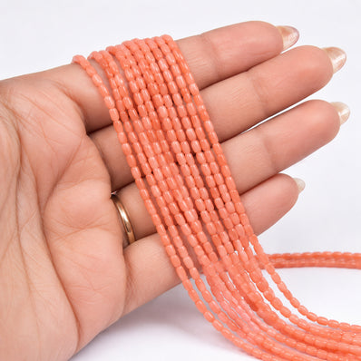 Natural Taiwan Bamboo Coral Beads 2x3mm Oval Rice Shape | Light Pink Coral Gemstone Beads | Approx. 98~100 Beads Per Strand | Jewelry Making Supplies