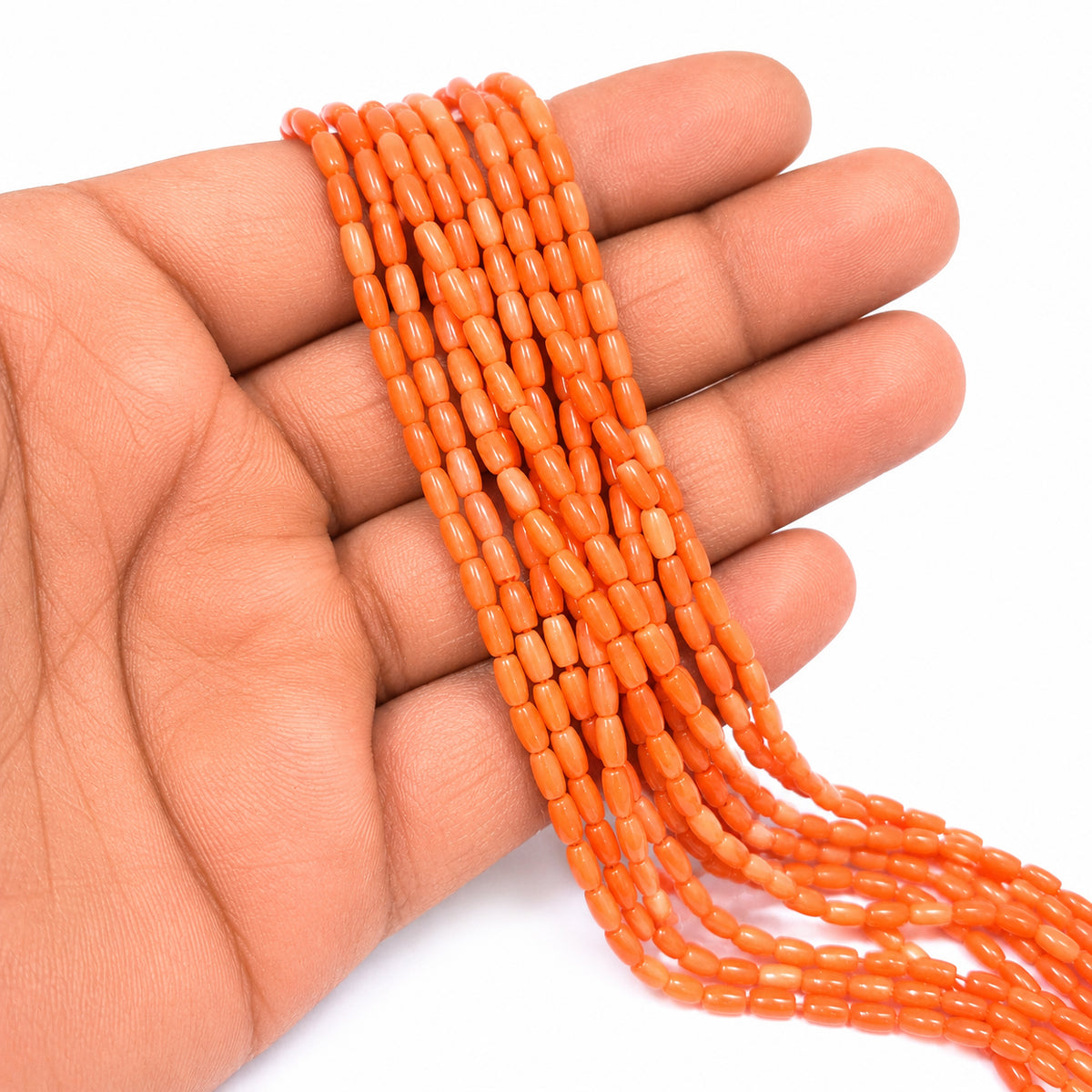 Natural Taiwan Bamboo Coral Beads 2x3mm Oval Rice Shape | Orange Coral Gemstone Beads | Approx. 98~100 Beads Per Strand | Jewelry Making Supplies