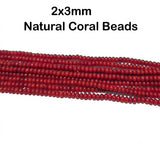 Natural Taiwan Bamboo Coral Beads 2x3mm Rondelle Heishi Red Coral Beads for Jewelry Making – Approx. 200–202 Beads per Strand